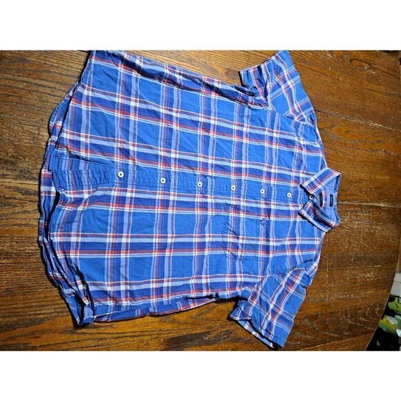 Large American Eagle Vintage Fit Short Sleeve Button Front Red White Blue Shirt - Picture 1 of 2